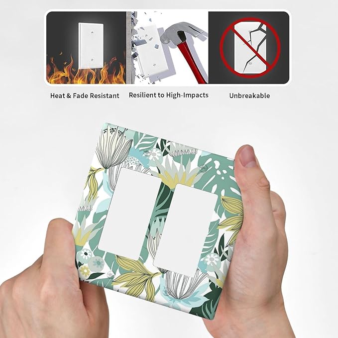 Retro Tropical Leaves Light Switch Plate Cover 2 Gang Double Rocker Wall Plates Electrical Faceplates Decorative GFCI Outlet Covers for Bedroom Bathroom Kitchen Art Decor