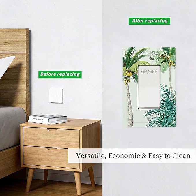 Tropical Palm Tree & Paradise Leaves Single Rocker Switch Cover - 1-Gang Standard US Size Island Vacation Vibes Light Switch Covers for Living Room Decor