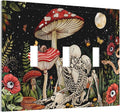 Skeleton Moon Star Plants Flora Triple Toggle Light Switch Cover Decorative 3 Gang Wall Plates Electrical Faceplate Mushroom Skull for Decor Bathroom Kitchen Bedroom