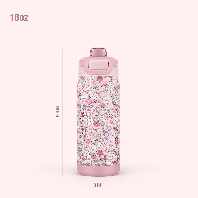 ZULU Powerfill Pro 18oz Kids Stainless Steel Water Bottle with Quick Fill Lid, Triple Wall Vacuum Insulated, Leak Proof Locking Lid, Sip & Chug, Reusable, BPA Free, Dishwasher Safe, Flower Crown