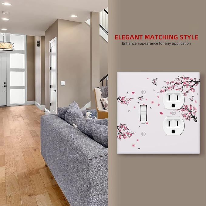 Pink Watercolor Cherry Blossom Flowe Tree Branch Floral Wallplates 1 Toggle 1 Duplex Switch Plate Electrical GFCI Faceplate Decorative Light Switch Covers for Bedroom Living Room Decor