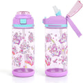 decalsweet Kids Water Bottle 20oz Durable Leak-Proof Plastic Water Cup for Kids Toddlers,With Straw Handle and Pop-Up Spout Cover,Safe for School Sports Daycare Travel & Camp