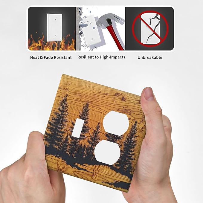 Wallplates Forest Pine Silhouette Rustic Wood Grain 1 Toggle 1 Duplex Switch Plate Electrical Gfci Faceplate Decorative Light Switch Covers For Farmhouse Cabin Decor