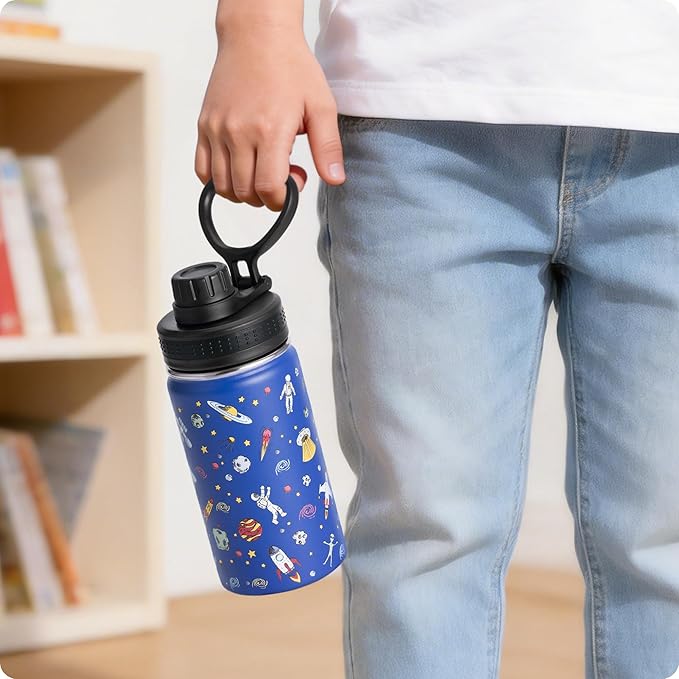 12 oz Stainless Steel Vacuum Insulated Wide Mouth Sports Water Bottle - Kids Metal Water Flask for School, BPA-Free-Astronaut