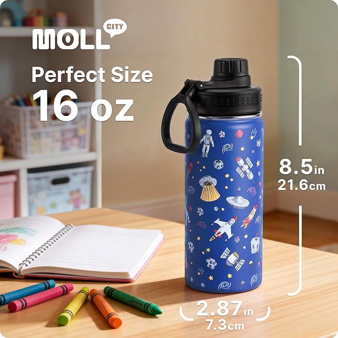 16 oz Insulated Water Bottle for School-Stainless Steel Double Wall Vacuum Water Bottle, Gift for Boys-Astronaut