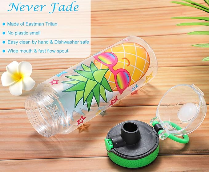 Home Tune Cute Water Bottle for School Kids Girls, BPA FREE Tritan & Leak Proof & Easy Clean & Carry Handle, 23oz/ 680ml - Pineapple