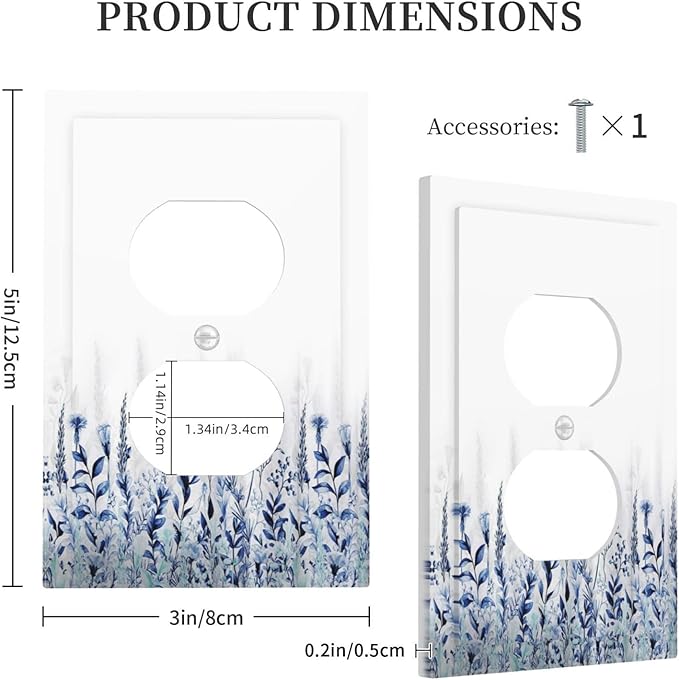 Decorative Outlet Covers Rustic Blue Plants Wildflowers Boho Leaves 1 Gang Wall Plate Cover Receptacle Duplex Light Switch Cover Plate Single Dual Plug Covers Electrical Switchplate