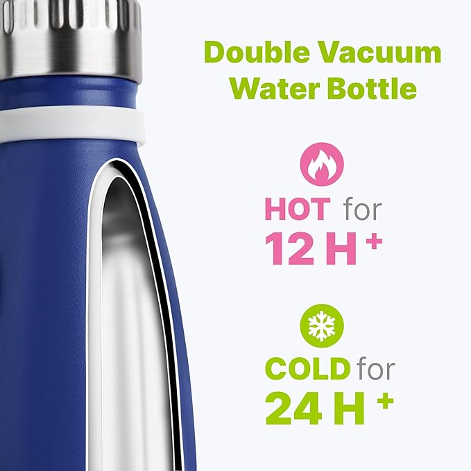 12 oz Stainless Steel Double Wall Vacuum Insulated Water Bottle for Kids for School-Reusable Metal Leak Proof Sports Flask for Boys(Navy Blue)