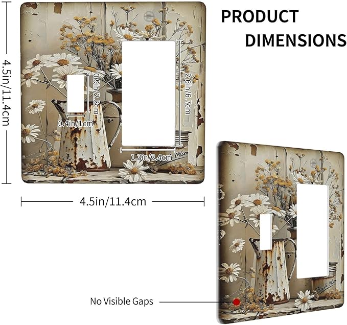 Rustic Flowers Daisy Floral White Wooden Planks Outlet Covers 1 Toggle 1 Rocker Combination Decorative Wall Plate Electrical Switch Plates Light Switch Cover Plate for Farmhouse Home Decor