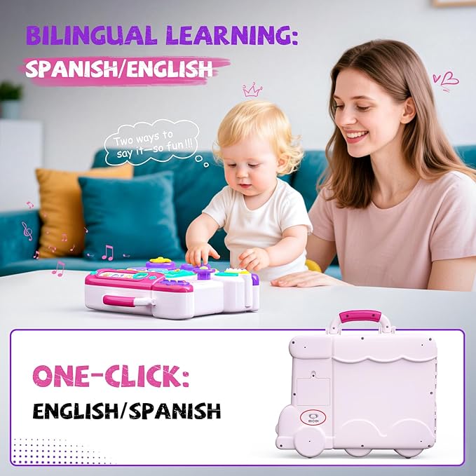 Vanvimen Toys for 1 Year Old Girl, Ideals Gifts for 1 Year Old Girl, 54-in-1 English & Spanish Baby Busy Board Montessori Toys, Montessori Busy Board Toys for 1 Year Old, Toddler Girl Toys Gifts