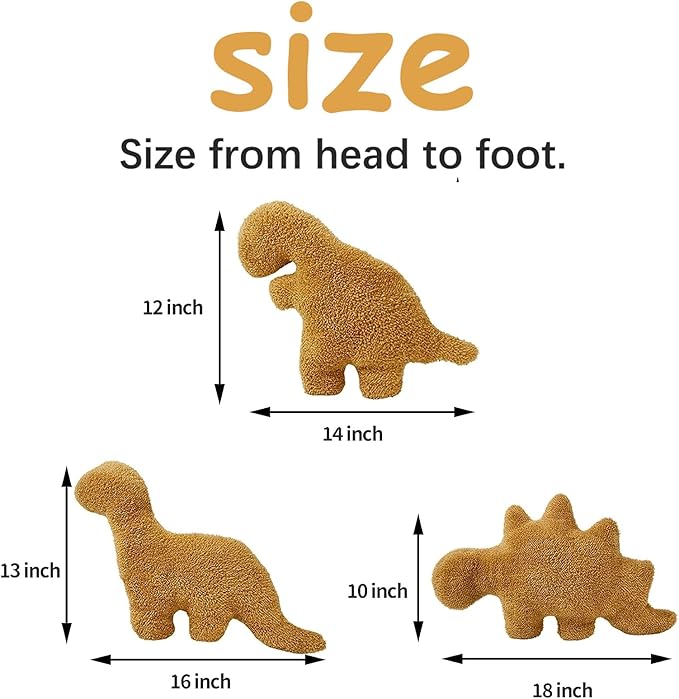 3 Packs Dino Nugget Pillow Plush, 18 inches Dinosaur Chicken Nugget Pillow Stuffed Animal Plush Toy, Dino Nugget Dinosaur Party Decoration Birthday Christmas Valentines Day Gift for Kids Boys Girls