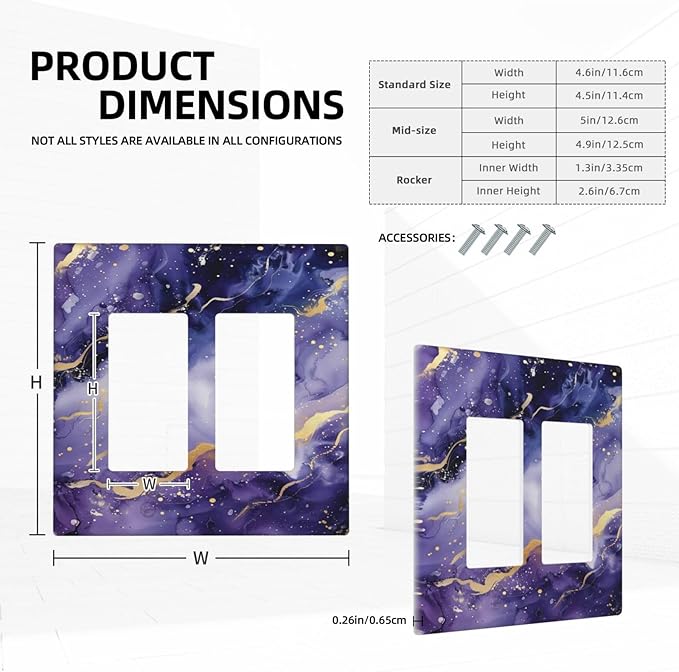 Decorative Outlet Covers Modernity Abstract Purple Golden Marble 2 Gang Wall Plate Double Rocker Switch Light Switch Plate Covers Jumbo Dual Electrical GFCI Switch Cover Plate