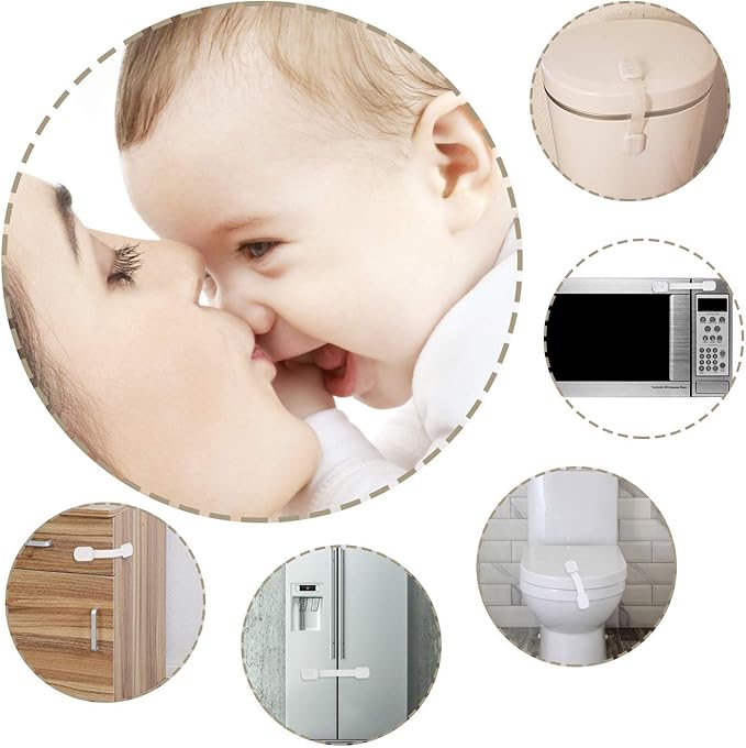 12-Pack Baby Proofing Cabinet Locks, Adjustable Adhesive Safety Strap Latches for Cabinets, Drawers, Fridge, Oven & Toilet Seat,No Drill Child Safety Lock Kit, Easy Installation