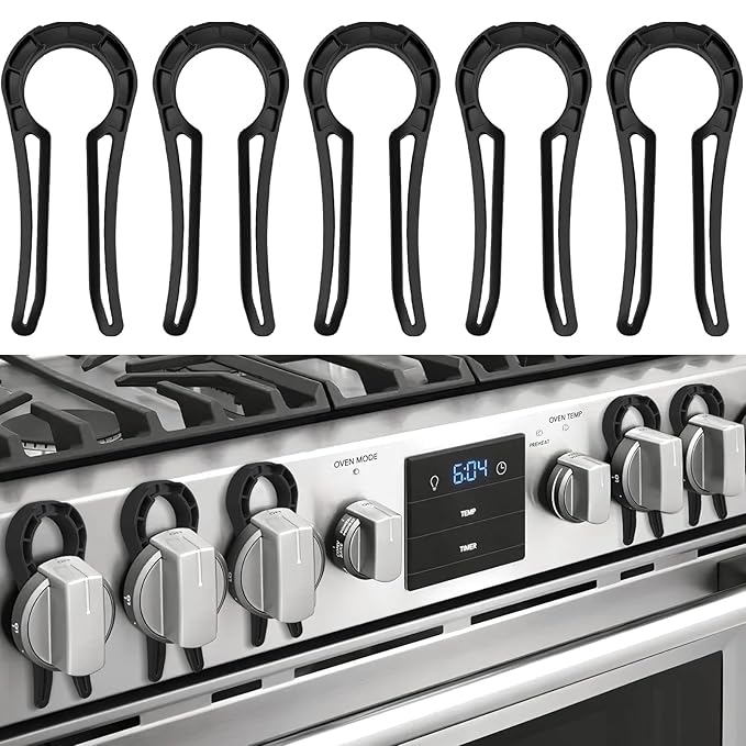 Gas Stove Knob Locks, 5 Pack Stove Knob Locks for Child Safety, Heat-Resistant, Baby Proof Oven Knob Covers Lock for Kids and Pets (Black)