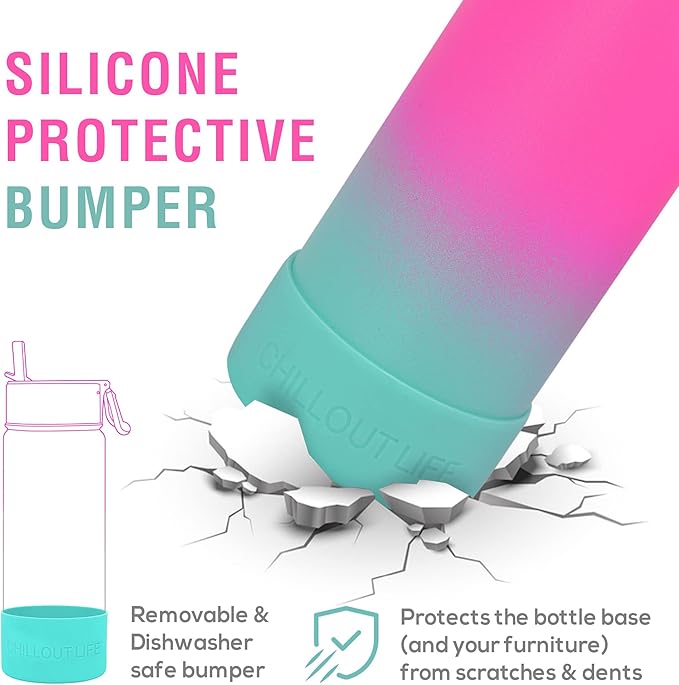 CHILLOUT LIFE 17 oz Kids Insulated Water Bottle for School with Straw Lid Leakproof and Cute Waterproof Stickers, Personalized Stainless Steel Thermos Flask Metal Water Bottle for Girls & Boys