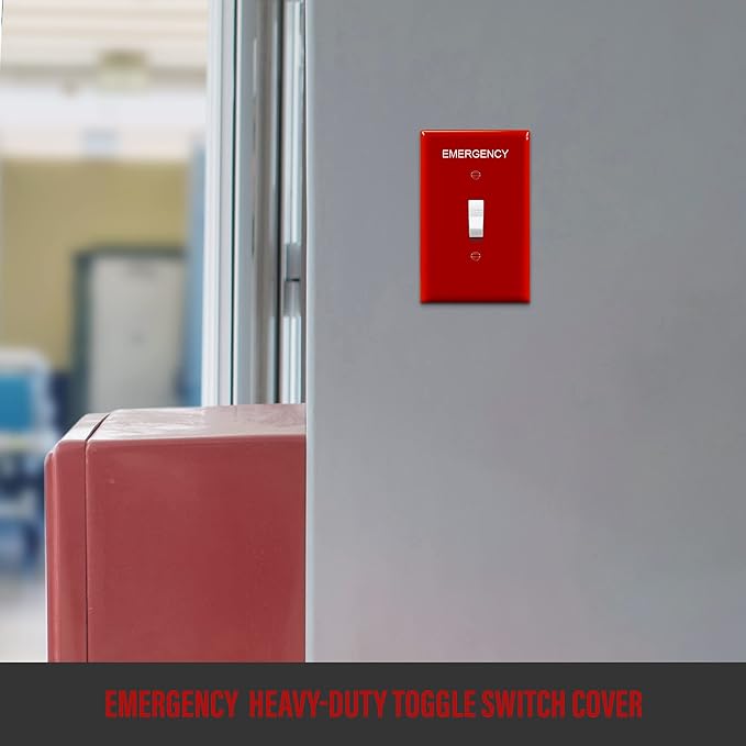 ENERLITES Toggle Light Switch Wall Plate with Emergency Label, Mid-Size Single-Gang 4.88" x 3.11", Unbreakable Polycarbonate Thermoplastic, UL Listed, 8811M-ER, Red with Emergency Label