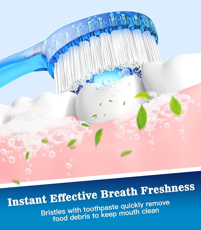 72 Pack 5 in 1 Disposable Mini Toothbrushes with Toothpaste, Floss, Pick & Tongue Scraper, Individually Wrapped, Portable Toothbrush Travel Set for Kids Adults, Mint Flavor
