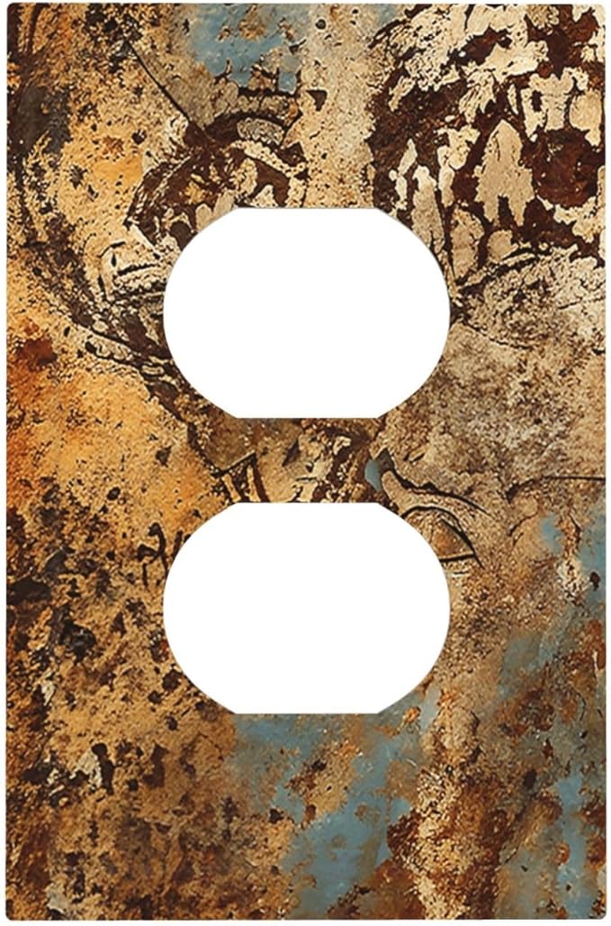 Outlet Covers Shabby Old Rusty Antique Brass Copper Print 1 Gang Duplex Light Switch Cover Plate Decorative Wall Plates Socket Cover Electrical Switchplate for Kitchen Home Decor