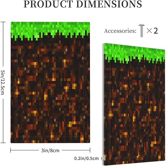 Light Switch Cover Pixel Grass Block Wall Plate Cover 1 Gang Blank No Device Decorative Outlet Covers Electrical Switchplate for Kids Room Home Decor