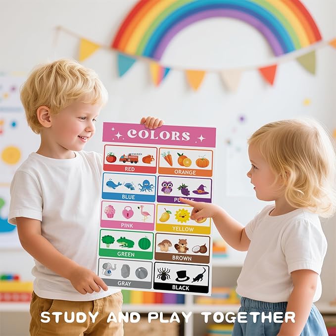 OpalPlat 20 Laminated Educational Posters for Toddlers 1-3, Preschool Classroom Posters, Kindergarten & PreK Learning Materials, Alphabet Number Chart Wall Decor