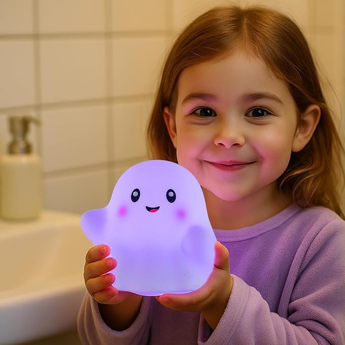 Cute Ghost Night Light for Kids, Rechargeable Silicone Bedside Night Light with Tap Control, Dimmable Nursery Decor Lamp, Fun Ghost Gift for Kids, Halloween Room Decor, Ghost Lamp