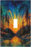 Light Switch Cover Plate Vintage Forest Sun Boho Mountain Starry Sky 1 Gang Single Toggle Decorative Switch Plates Wall Plates Electrical Faceplate for Bathroom Bedroom Decor