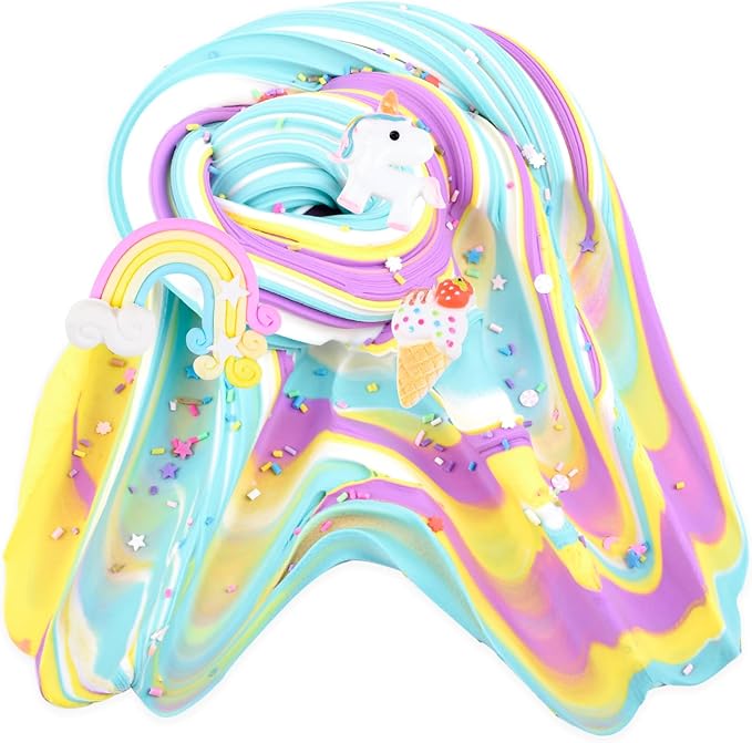 8 Pack Butter Slime Kit for Kids, Scented Butter Slime Party Favors with Peach, Unicorn, Rainbow Charms, Birthday Gifts for Girl Boys, Stretchy and Non-Sticky, Super Soft DIY Stress Relief Toy