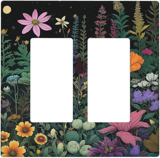 Decorative Outlet Covers Brainstorming Sketches of Weeds Wildflowers Plants 2 Gang Wall Plate Double Rocker Two Switch Wall Cover Plate Jumbo Dual Electrical GFCI Face Plate