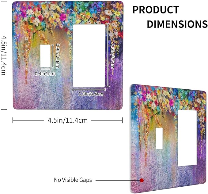 Colorful Floral Watercolor Flower 2 Gang Single Toggle Rocker Combination Light Switch Cover Purple Decorative Wall Plate Cover Electrical Faceplate for Farmhouse Bathroom Bedroom Kitchen Decorate