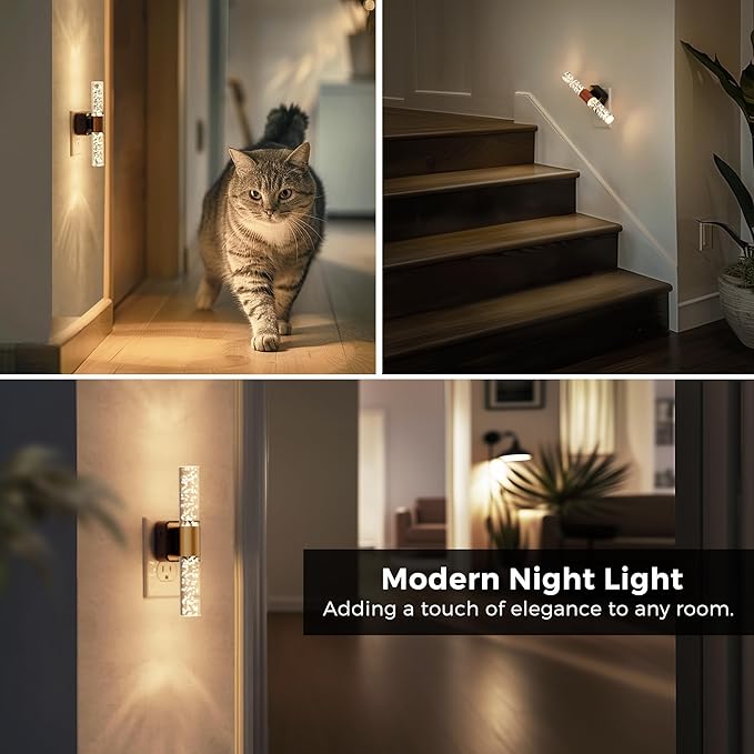 L LOHAS LED Rotating Night Light, Night Lights Plug into Wall, Auto Light Sensor Nightlight Dimmable 100LM, 3000K Soft Light, LED Acrylic Bubble Nightlight Plug in for Bedroom Bathroom Hallway, 1 Pack