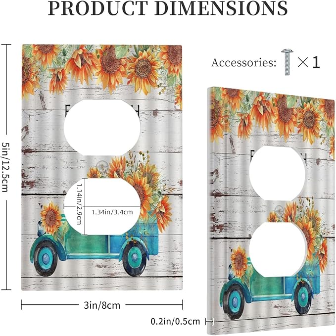 Decorative Outlet Covers Teal Farm Truck Pulling Sunflowers 1 Gang Wall Plate Receptacle Duplex Light Switch Cover Plate Single Dual Plug Covers Electrical Switchplate Faceplate