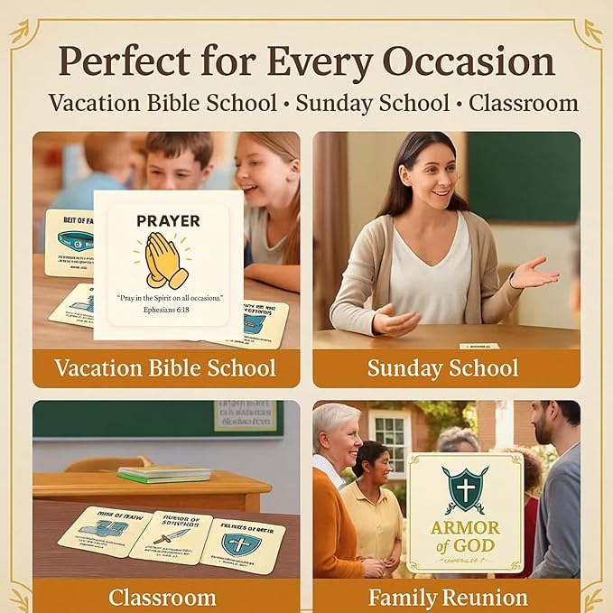 Armor of God Bible Memory Matching Cards – Christian Educational Religious Game for Vacation Bible School, Sunday School, Classroom Activities, Family Fellowship Supplies