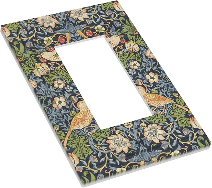 Decorative Outlet Covers Morris Strawberry Thrush Birds Colorful Plants 1 Gang Single Rocker Light Switch Cover Plate Wall Plates Gfci Faceplate For Bed Room Living Room Decor