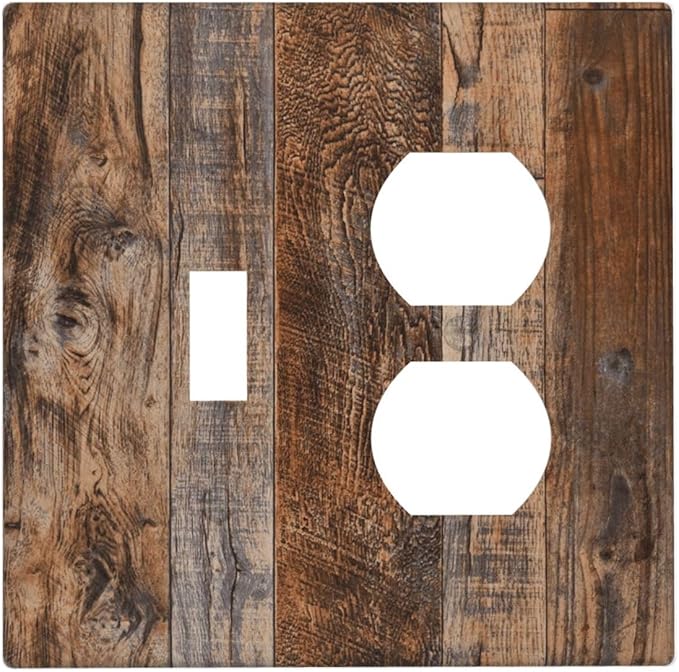 Vintage Board Rustic Brown Wood Texture Wallplates 1 Toggle 1 Duplex Switch Plate Electrical GFCI Faceplate Decorative Light Switch Covers for Farmhouse Home Decor