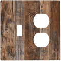Vintage Board Rustic Brown Wood Texture Wallplates 1 Toggle 1 Duplex Switch Plate Electrical GFCI Faceplate Decorative Light Switch Covers for Farmhouse Home Decor