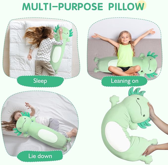 Dalmao 36" Giant Green Axolotl Stuffed Animal, Cute Soft Long Axolotl Plush Large Body Pillow Big Squishy Plushies Toy, Gift for Kids, Boys, Birthdays