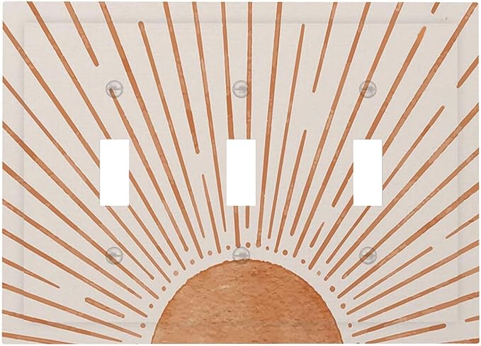 60s Orange Vinrage Boho Sun 3 Gang Light Switch Cover Decorative Triple Toggle Wall Plate Electrical Faceplate Switch Plug Face Plate