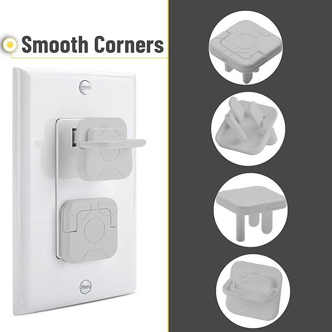Bates- Electrical Outlet Covers Baby Proofing, 10 Pack, Gray, ABS Plastic, 3-Prong Safety Plug Covers with Hidden U-Ring Design, Childproof Electrical Outlet Protectors for Home & Office