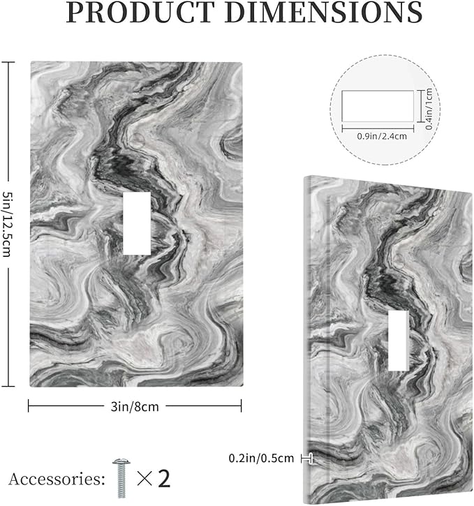 Beautiful Grey Marble Texture Simple Abstract Print Decorative Light Switch Cover 1 Gang Single Toggle Device Electrical Faceplate Switchplates Decorator Outlet Wall Plate for Bathroom Kitchen Decor