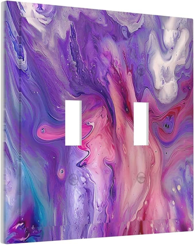 Liquid Marble Modern Abstract Texture Abstract Purple Paint Wall Art Decorative Switch Plates 2 Gang Double Toggle Wall Plate Electrical Faceplate Outlet Light Switch Cover for Office Living Room