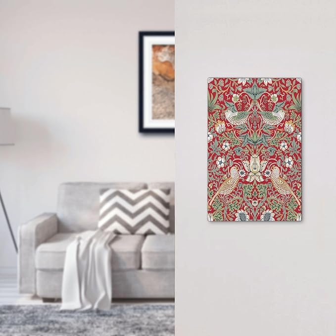 William Morris Strawberry Thief Botanical Red Green 1 Gang Light Switch Covers No Device Wall Plate Decorative Blank Switchplate Electrical Faceplate for Country Bathroom Bedroom Decor