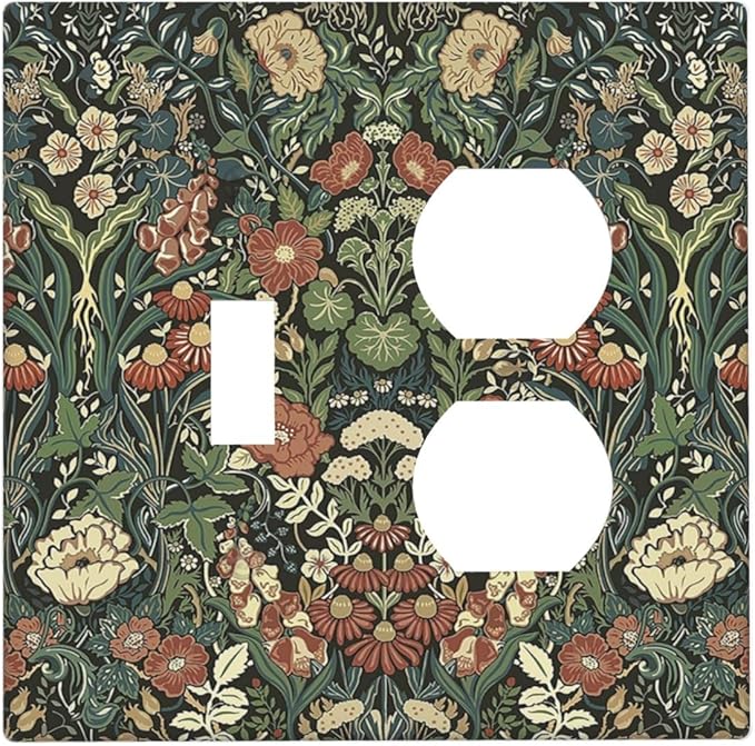 Wallplates Vintage Dark Floral William Morris Green Flower 1 Toggle 1 Duplex Switch Plate Electrical GFCI Faceplate Decorative Light Switch Covers for living Room Home Decor