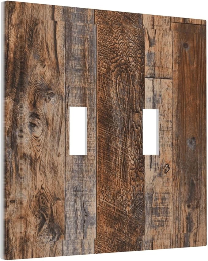 Vintage Board Rustic Brown Wood Texture Decorative Switch Plates 2 Gang Double Toggle Outlet Light Switch Cover Wall Plate Electrical Faceplate for Farmhouse Home Decor