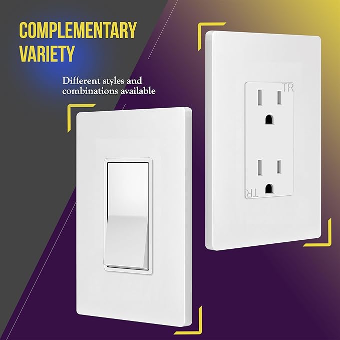 ENERLITES Screwless Decorator Wall Plate Child Safe Outlet Cover, Gloss Finish, Medium Size 1-Gang 4.88" H x 3.11" L, Unbreakable Polycarbonate Thermoplastic, SI8831M-W-5PCS, White