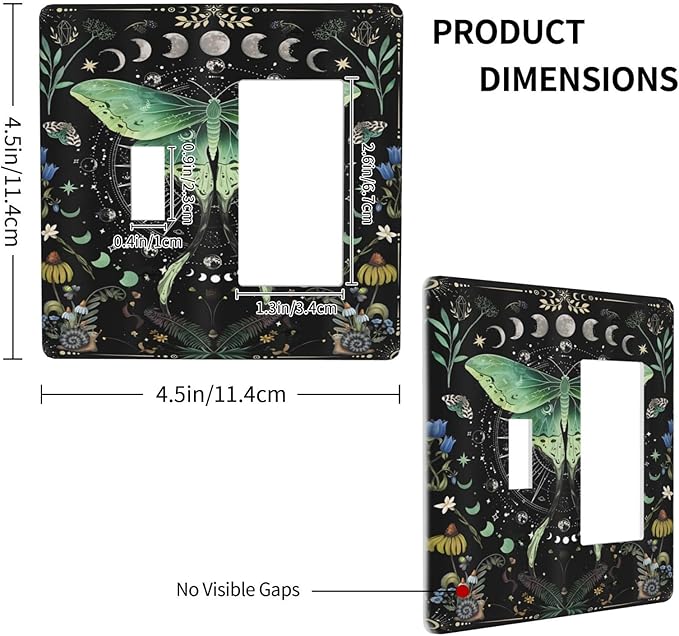 Moon Phase Butterfly Wildflower Plant Mysterious Night Moonlit Outlet Covers 1 Toggle 1 Rocker Combination Decorative Wall Plate Electrical Switch Plates Light Switch Cover Plate for Bedroom