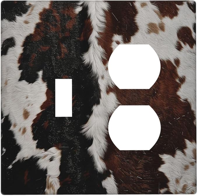 Cowhide Print Abstract Animal Fur Rustic Wallplates 1 Toggle 1 Duplex Switch Plate Electrical GFCI Faceplate Decorative Light Switch Covers for Farmhouse Home Decor