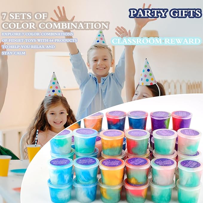 64 Pack Mini Bulk Galaxy Slime Kit Party Favors, Stretchy, Stress Relief, and Safe for Girls and Boys Classroom Reward, Easter Party Supplies,End of Year Student Gifts