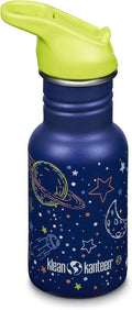 Klean Kanteen 12 oz Classic Kid's Water Bottle with Flip Seal Sport Cap & Straw - 100% Leakproof Cap - Durable Stainless Steel Material - Lightweight & Easy-Grip - BPA-Free - Milky Way
