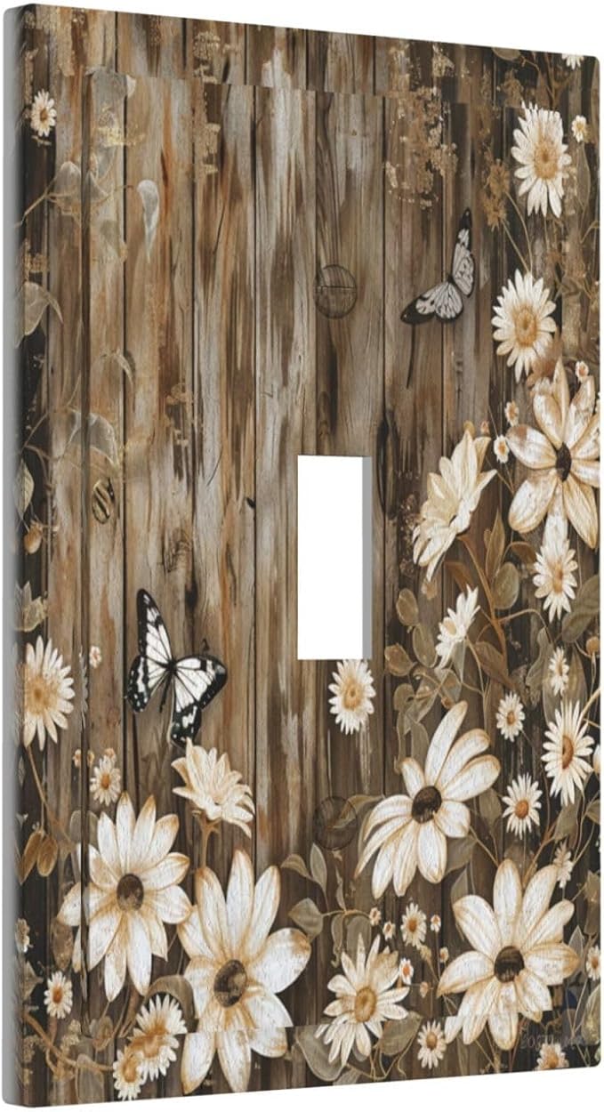 Light Switch Cover Plate Rustic Wood Butterflies Flowers Botanical 1 Gang Single Toggle Decorative Switch Plates Wall Plates Electrical Faceplate for Farmhouse Cabin Decor