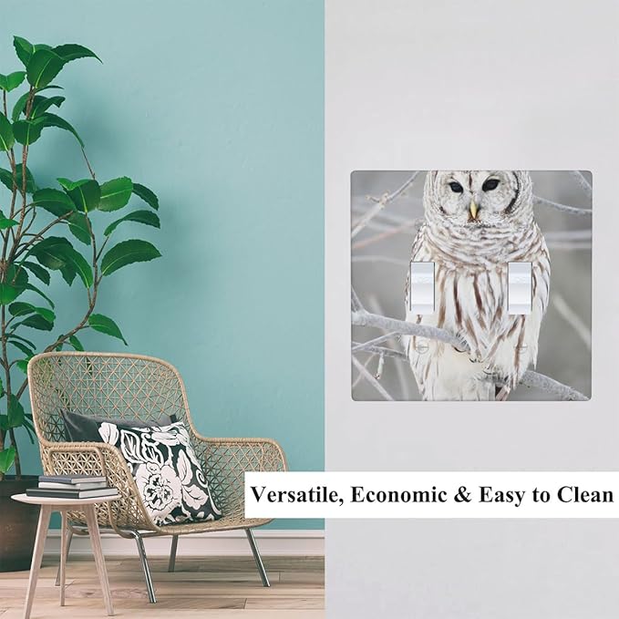 Snowy Owl Double Toggle Light Switch Cover Cute Owl Perch on Tree Wall Plate Covers 2-Gang Toggle Switch Plates Home Decorative Office